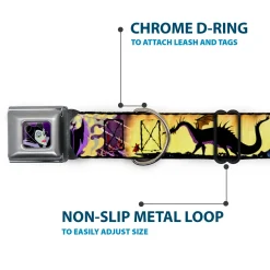 Maleficent Face Full Color Purple Fade Seatbelt Buckle Collar - Maleficent Poses