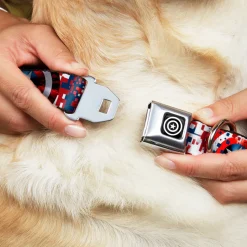 MARVEL AVENGERS Captain America Shield Black Silver Seatbelt Buckle Collar - Captain America Shield Digital Camo Blue/White/Red