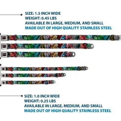 MARVEL AVENGERS Logo Full Color Black/Red/White Seatbelt Buckle Collar - Marvel Avengers Superhero/Villain Poses