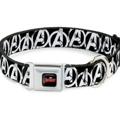 MARVEL AVENGERS MARVEL AVENGERS Logo Full Color Black Red White Seatbelt Buckle Collar - Avengers "A" Logo Weathered Black/White
