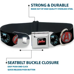 MARVEL AVENGERS MARVEL AVENGERS Logo Full Color Black Red White Seatbelt Buckle Collar - 9-Avenger Icons Black/Multi Color