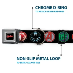 MARVEL AVENGERS MARVEL AVENGERS Logo Full Color Black Red White Seatbelt Buckle Collar - 9-Avenger Icons Black/Multi Color