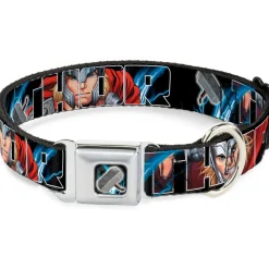 MARVEL AVENGERS Thor's Hammer Full Color Seatbelt Buckle Collar - THOR Poses/Hammer