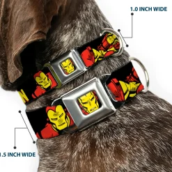 MARVEL COMICS Iron Man Face Full Color Red Yellow Seatbelt Buckle Collar - THE INVINCIBLE IRON MAN Action Poses Black/Red/Yellow