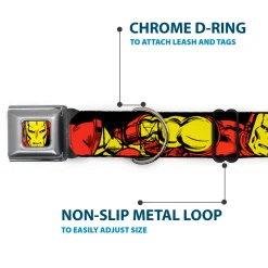 MARVEL COMICS Iron Man Face Full Color Red Yellow Seatbelt Buckle Collar - THE INVINCIBLE IRON MAN Action Poses Black/Red/Yellow
