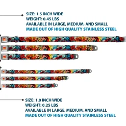 Marvel Comics Logo Full Color Seatbelt Buckle Collar - 4-Superhero Action Poses/Comic Scenes White/Black/Full Color Splatter