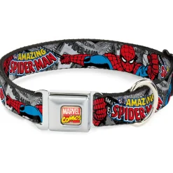 MARVEL COMICS Marvel Comics Logo Full Color Seatbelt Buckle Collar - THE AMAZING SPIDER-MAN Stacked Comic Books/Action Poses