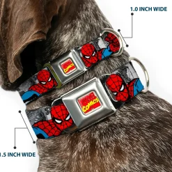 MARVEL COMICS Marvel Comics Logo Full Color Seatbelt Buckle Collar - THE AMAZING SPIDER-MAN Stacked Comic Books/Action Poses