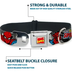 MARVEL COMICS Marvel Comics Logo Full Color Seatbelt Buckle Collar - THE AMAZING SPIDER-MAN Stacked Comic Books/Action Poses