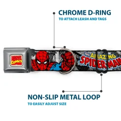 MARVEL COMICS Marvel Comics Logo Full Color Seatbelt Buckle Collar - THE AMAZING SPIDER-MAN Stacked Comic Books/Action Poses