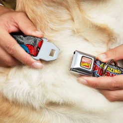 MARVEL COMICS Marvel Comics Logo Full Color Seatbelt Buckle Collar - THE AMAZING SPIDER-MAN Stacked Comic Books/Action Poses