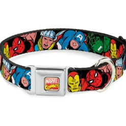 MARVEL COMICS Marvel Comics Logo Full Color Seatbelt Buckle Collar - 5-Marvel Characters Black