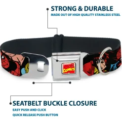 MARVEL COMICS Marvel Comics Logo Full Color Seatbelt Buckle Collar - 5-Marvel Characters Black
