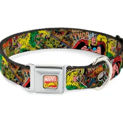 MARVEL COMICS Marvel Comics Logo Full Color Seatbelt Buckle Collar - Thor & Loki Poses/Retro Comic Books Stacked