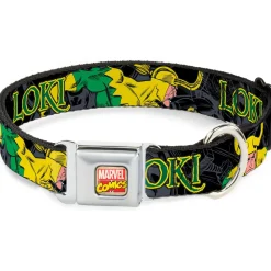 MARVEL COMICS Marvel Comics Logo Full Color Seatbelt Buckle Collar - LOKI in Action Black/Gray/Yellow/Green