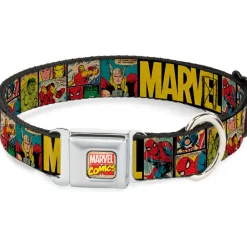 MARVEL COMICS Marvel Comics Logo Full Color Seatbelt Buckle Collar - MARVEL/Retro Comic Panels Black/Yellow