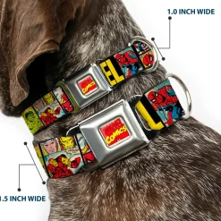 MARVEL COMICS Marvel Comics Logo Full Color Seatbelt Buckle Collar - MARVEL/Retro Comic Panels Black/Yellow