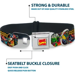 MARVEL COMICS Marvel Comics Logo Full Color Seatbelt Buckle Collar - Retro Marvel Comic Books Stacked CLOSE-UP