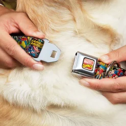 MARVEL COMICS Marvel Comics Logo Full Color Seatbelt Buckle Collar - Retro Marvel Comic Books Stacked CLOSE-UP