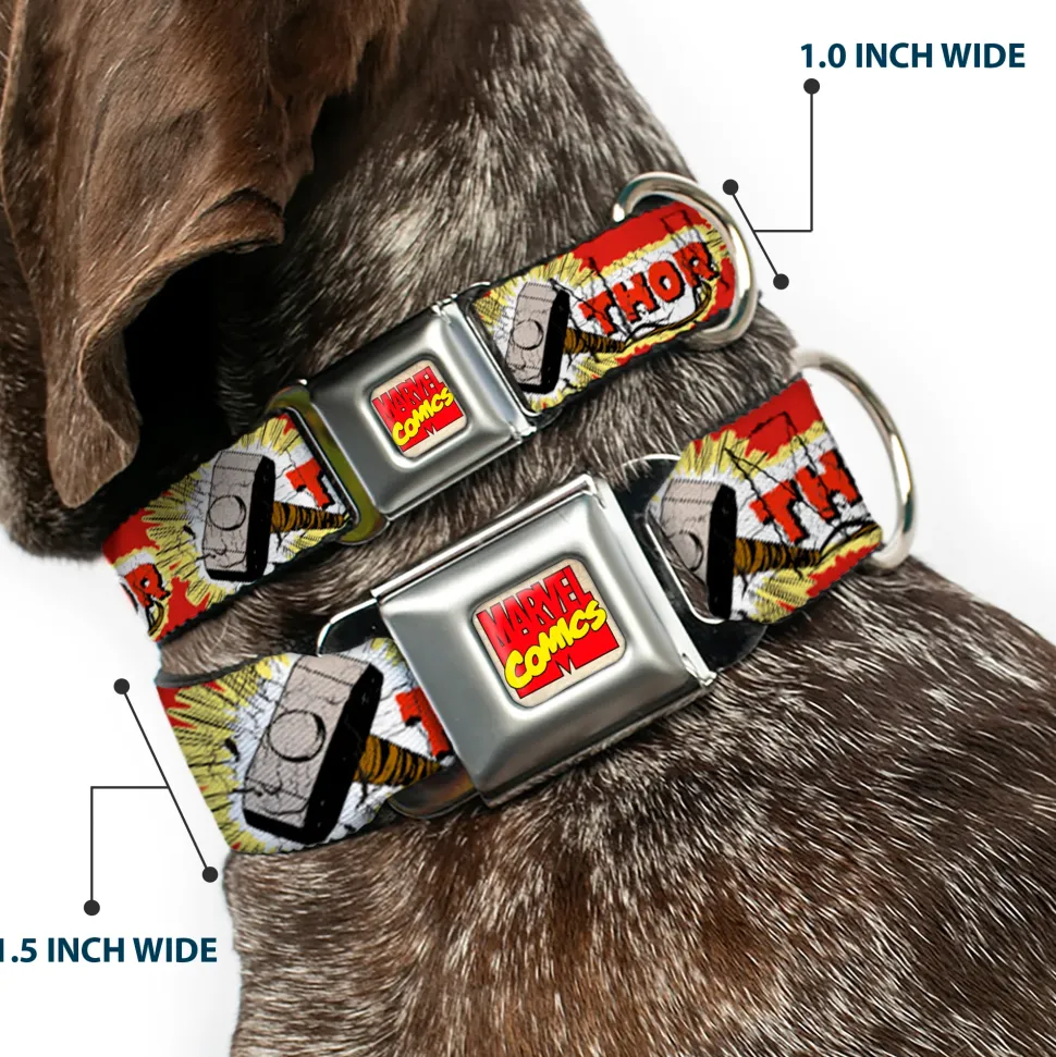 MARVEL COMICS Marvel Comics Logo Full Color Seatbelt Buckle Collar - THOR & Hammer Red/Yellow/White