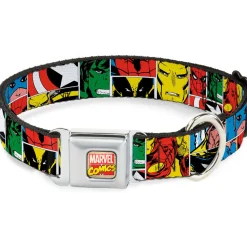 MARVEL COMICS Marvel Comics Logo Full Color Seatbelt Buckle Collar - Marvel Superhero Comic Blocks