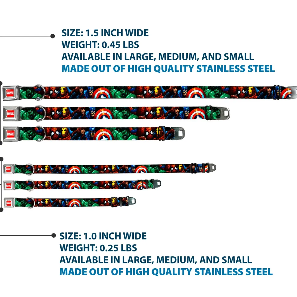 MARVEL Full Color Red/White Seatbelt Buckle Collar - Marvel Universe Superheroes Stacked