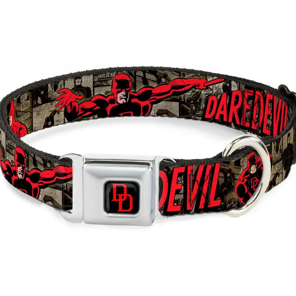 MARVEL UNIVERSE Daredevil DD Logo Full Color Black Red Seatbelt Buckle Collar - DAREDEVIL Action Poses/Comic Panels Grays/Red