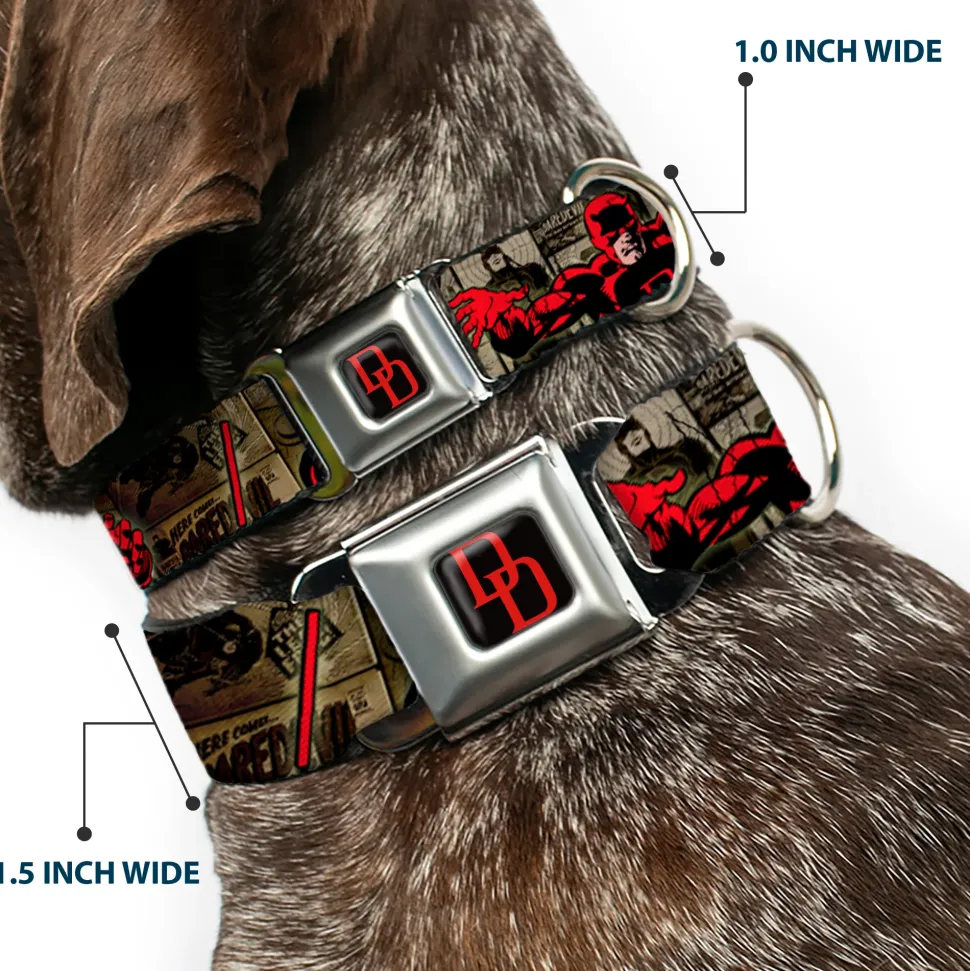 MARVEL UNIVERSE Daredevil DD Logo Full Color Black Red Seatbelt Buckle Collar - DAREDEVIL Action Poses/Comic Panels Grays/Red