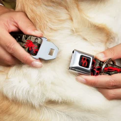 MARVEL UNIVERSE Daredevil DD Logo Full Color Black Red Seatbelt Buckle Collar - DAREDEVIL Action Poses/Comic Panels Grays/Red