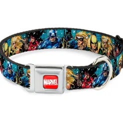 MARVEL UNIVERSE MARVEL Full Color Red White Seatbelt Buckle Collar - New Avengers Group Snow Storm Pose