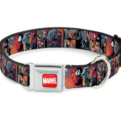 MARVEL UNIVERSE MARVEL Full Color Red White Seatbelt Buckle Collar - Spider-Man & Black Cat Scene Blocks