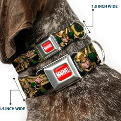 MARVEL UNIVERSE MARVEL Full Color Red White Seatbelt Buckle Collar - LOKI Poses Black/Gold/Green