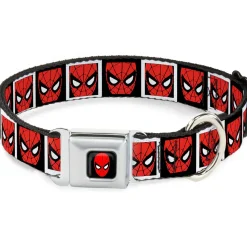 MARVEL UNIVERSE Spider-Man Full Color Seatbelt Buckle Collar - Spider-Man Face Black/White Blocks