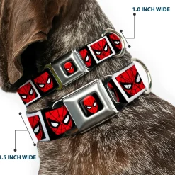 MARVEL UNIVERSE Spider-Man Full Color Seatbelt Buckle Collar - Spider-Man Face Black/White Blocks