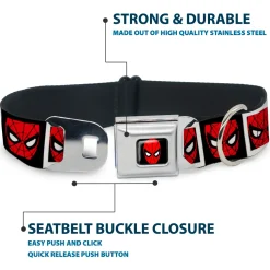 MARVEL UNIVERSE Spider-Man Full Color Seatbelt Buckle Collar - Spider-Man Face Black/White Blocks