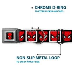 MARVEL UNIVERSE Spider-Man Full Color Seatbelt Buckle Collar - Spider-Man Face Black/White Blocks