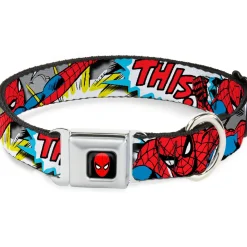 MARVEL UNIVERSE Spider-Man Full Color Seatbelt Buckle Collar - Spider-Man w/Action Verbiage