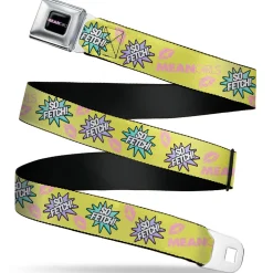 MEAN GIRLS Title Logo Full Color Black/White Seatbelt Belt - MEAN GIRLS Title Logo SO FETCH! Quote Collage Yellow/Pink/Blue Webbing