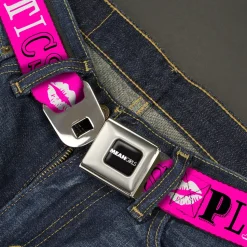MEAN GIRLS Title Logo Full Color Black/White Seatbelt Belt - Mean Girls PLASTICS Collage Pink/Black/White Webbing