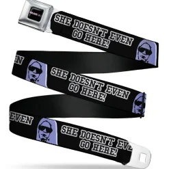 MEAN GIRLS Title Logo Full Color Black/White Seatbelt Belt - Mean Girls Damian SHE DOESN'T EVEN GO HERE Black/Purple Webbing