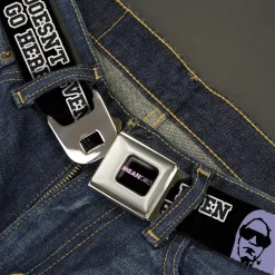 MEAN GIRLS Title Logo Full Color Black/White Seatbelt Belt - Mean Girls Damian SHE DOESN'T EVEN GO HERE Black/Purple Webbing