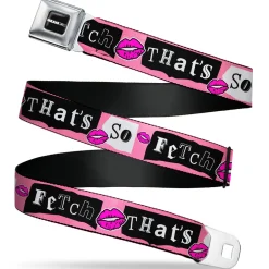 MEAN GIRLS Title Logo Full Color Black/White Seatbelt Belt - Mean Girls THAT'S SO FETCH Collage Pink/Black/White Webbing