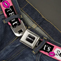 MEAN GIRLS Title Logo Full Color Black/White Seatbelt Belt - Mean Girls THAT'S SO FETCH Collage Pink/Black/White Webbing