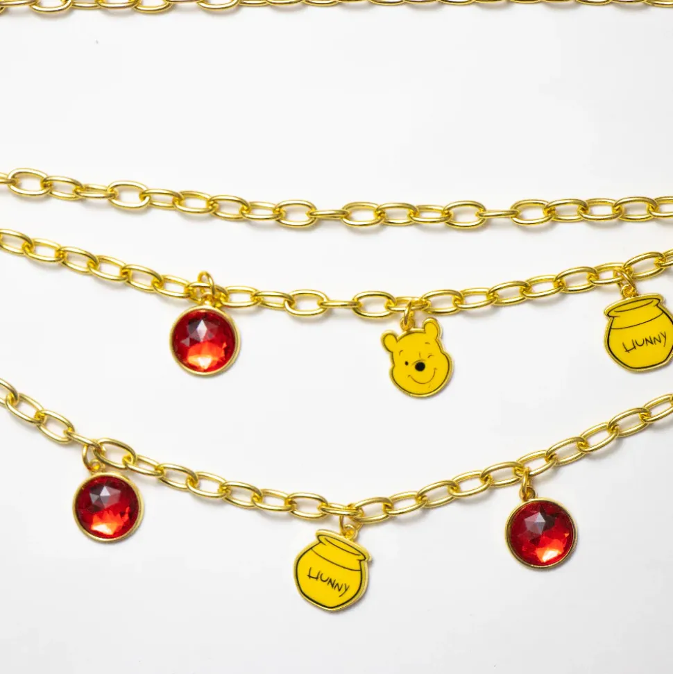 Metal Chain Belt - Gold Chain with Winnie the Pooh Expressions and Hunny Pot Charms