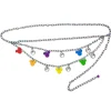 Metal Chain Belt - Iridescent Rainbow Chain with Mickey Mouse Head Charms Multi Color