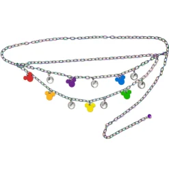 Metal Chain Belt - Iridescent Rainbow Chain with Mickey Mouse Head Charms Multi Color
