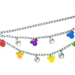 Metal Chain Belt - Iridescent Rainbow Chain with Mickey Mouse Head Charms Multi Color