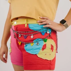 Metal Chain Belt - Iridescent Rainbow Chain with Mickey Mouse Head Charms Multi Color