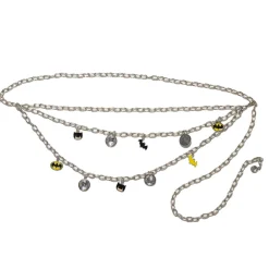 Metal Chain Belt - Silver Chain with Chibi Batman and Bat Charms