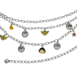 Metal Chain Belt - Silver Chain with Wonder Woman Chibi Face and Logo Charms